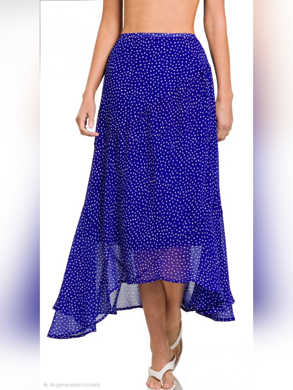 Zenana Blue Polka Dot Print Hankey Hem Elastic Waist  Maxi Skirt Size XLarge NIP